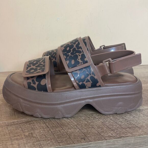 Melissa chunky brown black daisies Brave platform sandals women’s size 10 - Picture 1 of 6